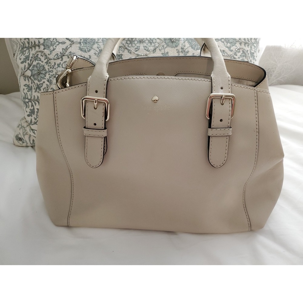 Kate Spade Ivory Beige Saffiano Leather Satchel Purse Handbag With Strap Handles